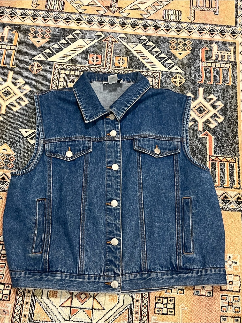 Pendleton Denim Vest in Light Blue with “native” geometric wool back panel